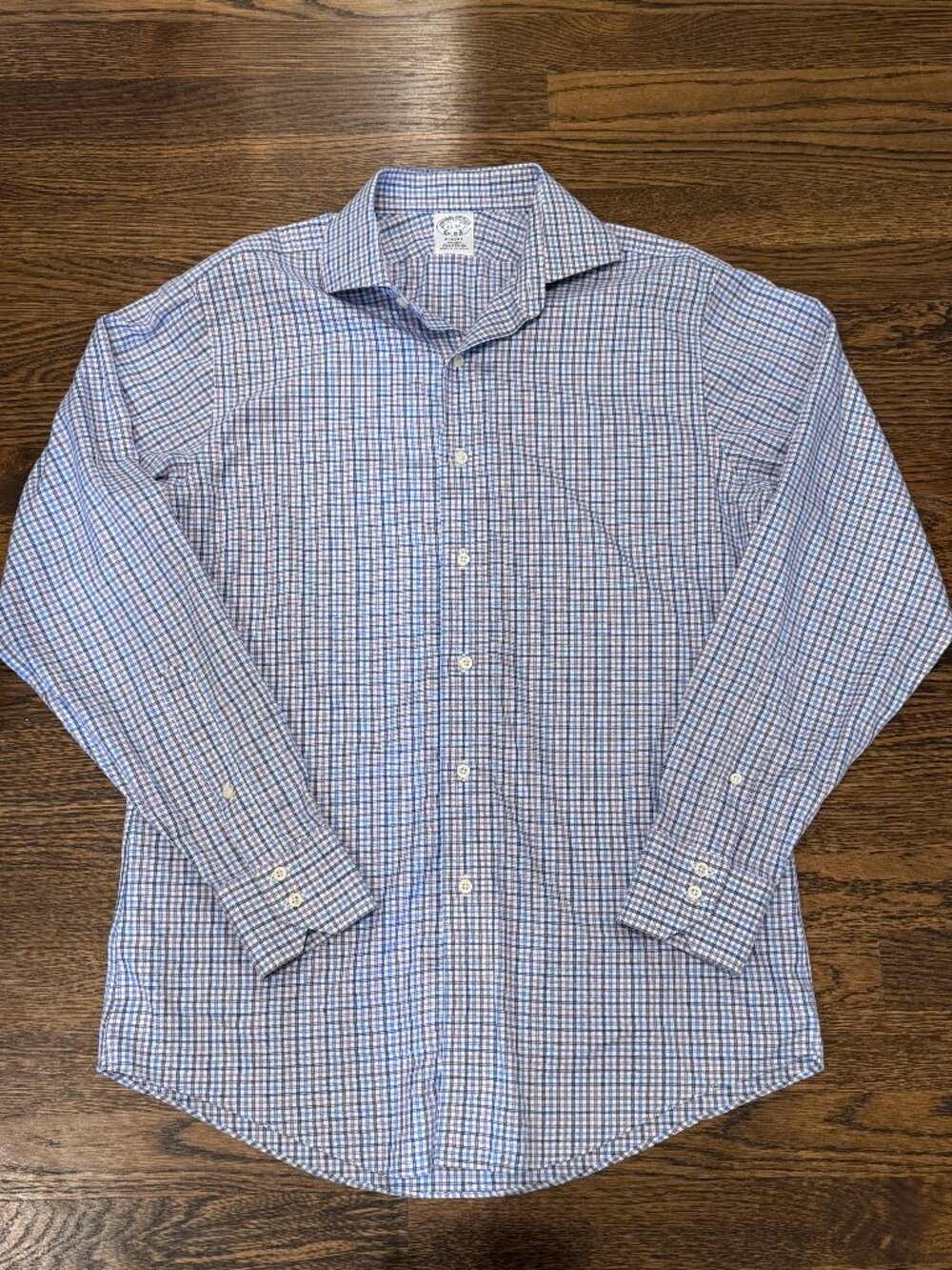 Brooks Brothers Regent Fit Blue Purple Check Button Front Dress Shirt 15-34